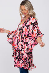 Pink Floral Ruffle Sleeve Maternity Cover Up