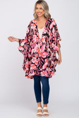 Pink Floral Ruffle Sleeve Maternity Cover Up