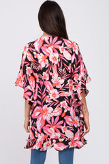 Pink Floral Ruffle Sleeve Cover Up