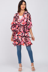 Pink Floral Ruffle Sleeve Cover Up