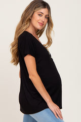 Black Button V-Neck Maternity Short Sleeve Top