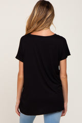 Black Button V-Neck Maternity Short Sleeve Top