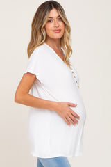 Ivory Button V-Neck Maternity Short Sleeve Top