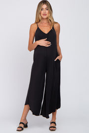 Black V-Neck Wide Leg Maternity Jumpsuit