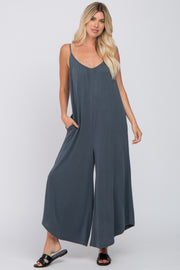 Charcoal V-Neck Wide Leg Jumpsuit