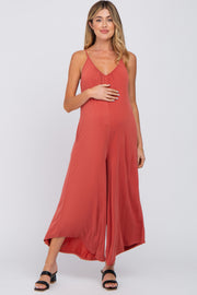 Rust V-Neck Wide Leg Maternity Jumpsuit