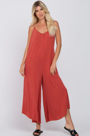 Rust V-Neck Wide Leg Jumpsuit