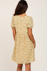 Yellow Floral V-Neck Button Dress