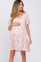 Pink Floral V-Neck Maternity Dress