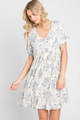 Blue Floral V-Neck Maternity Dress