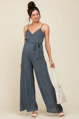 Navy Printed Maternity Wide Leg Jumpsuit