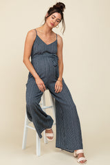 Navy Printed Maternity Wide Leg Jumpsuit