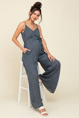 Navy Printed Maternity Wide Leg Jumpsuit