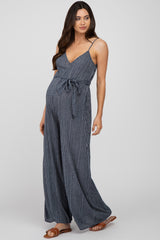 Navy Printed Maternity Wide Leg Jumpsuit