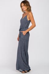 Navy Printed Wide Leg Jumpsuit