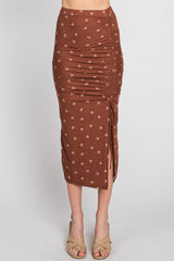 Brown Ditsy Floral Ruched Side Slit Skirt