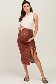 Brown Ditsy Floral Ruched Side Slit Maternity Skirt