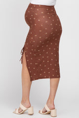 Brown Ditsy Floral Ruched Side Slit Maternity Skirt