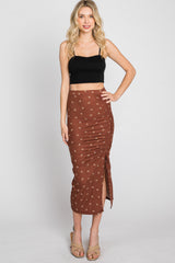 Brown Ditsy Floral Ruched Side Slit Skirt