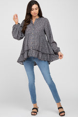 Black Floral Ruffle Long Sleeve Maternity Blouse