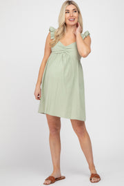 Light Olive Flutter Sleeve Maternity Mini Dress