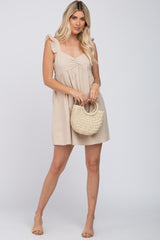 Beige Flutter Sleeve Mini Dress