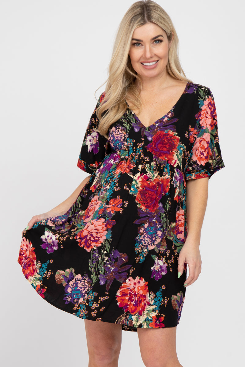 Black Floral Short Sleeve Maternity Dress– PinkBlush