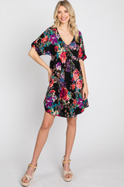 Black Floral Short Sleeve Dress