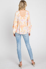 Lavender Watercolor Floral Square Neck Bell Sleeve Top