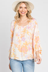 Lavender Watercolor Floral Square Neck Bell Sleeve Top