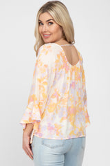 Lavender Watercolor Floral Square Neck Maternity Bell Sleeve Top