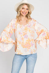 Lavender Watercolor Floral Square Neck Maternity Bell Sleeve Top