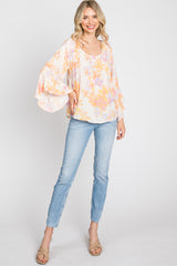 Lavender Watercolor Floral Square Neck Bell Sleeve Top