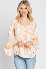 Lavender Watercolor Floral Square Neck Bell Sleeve Top