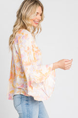 Lavender Watercolor Floral Square Neck Bell Sleeve Top