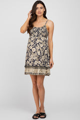 Navy Floral Paisley Smocked Maternity Dress