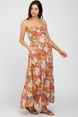 Rust Floral Button Down Maternity Maxi Dress