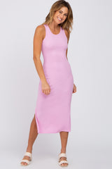 Pink Sleeveless Ribbed Maternity Midi Dress