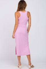 Pink Sleeveless Ribbed Midi Dress