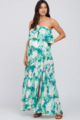 Green Floral Flounce Strapless Maternity Maxi Dress