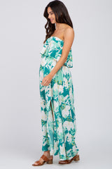 Green Floral Flounce Strapless Maternity Maxi Dress