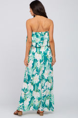 Green Floral Flounce Strapless Maternity Maxi Dress