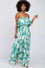 Green Floral Flounce Strapless Maternity Maxi Dress