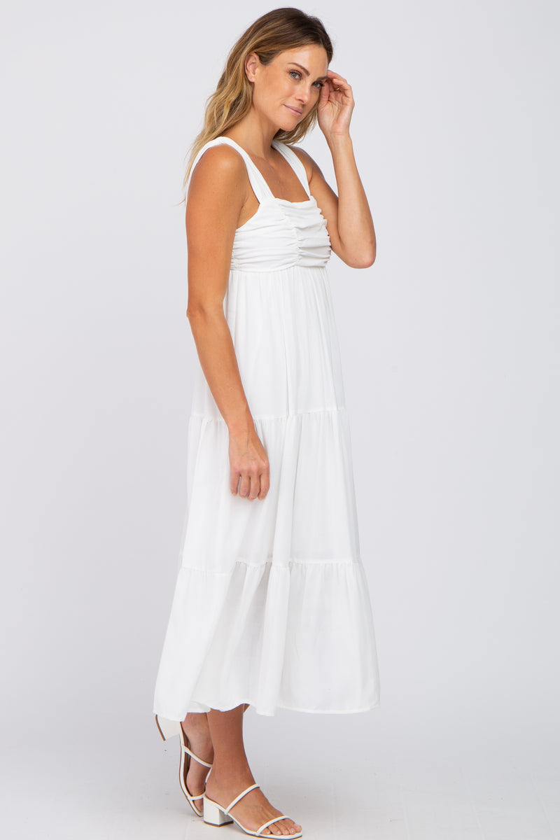 White Ruched Tiered Midi Dress – PinkBlush