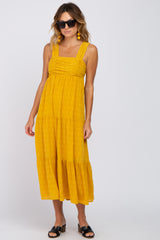 Yellow Ruched Tiered Midi Dress