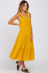 Yellow Ruched Tiered Midi Dress