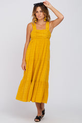 Yellow Ruched Tiered Midi Dress