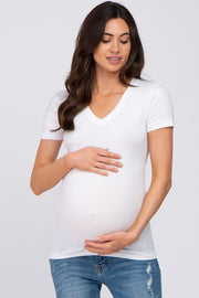 White V-Neck Short Sleeve Maternity Top