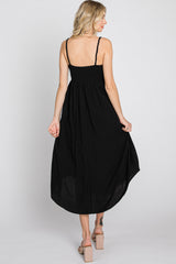 Black Maternity Smocked Midi Dress