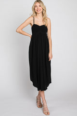 Black Maternity Smocked Midi Dress